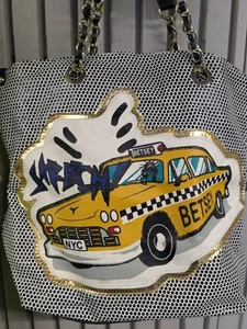 Betsey Johnson NYC Taxi Kitsch Pop Art Skreetch! Purse Shoulder Bag Handbag Dots - Imagen 1 de 18