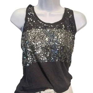 Camiseta sin mangas Express Y2K lentejuelas para mujer XS negra adornada brillante espalda deportiva elegante - Imagen 1 de 10