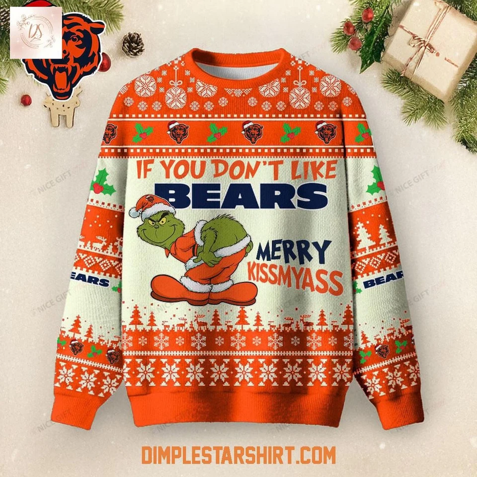 Personalized Chicago Bears Merry Kissmyass Ugly Christmas Sweater Unisex Fit - Image 1 of 4