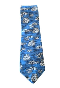 Cravatta collo vintage anni 90 World Wildlife Fund 100% seta ippopotamo blu classico 59 pollici - Foto 1 di 6