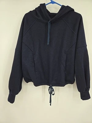 Prana Sweatshirt Womens Medium Blue Raglan Sleeve Drawstring Wool Blend Hoodie - Image 1 of 4
