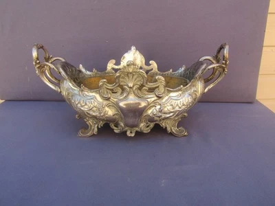 Ancienne grande jardinière en metal argenté, poids: 3kg, Longueur: 35cm, XIXé ? - Photo 1/4
