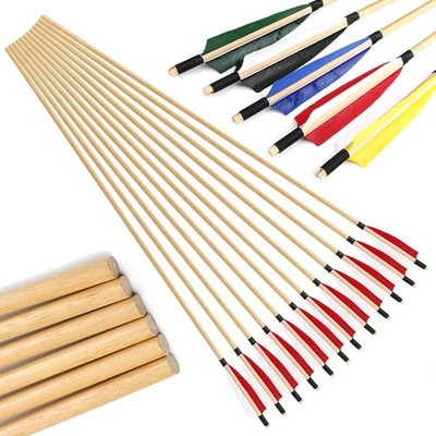 6/12x Wooden Arrows Archery 5" Feather 8mm Handmade DIY Traditional Bow Hunting - Image 1 of 4