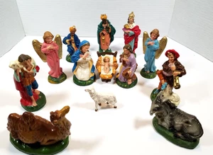 VTG PAPER MACHE NATIVITY ITALY 5" HOLY FAMILY KINGS ANIMALS SHEPHERD ANGEL 13pc - Picture 1 of 24