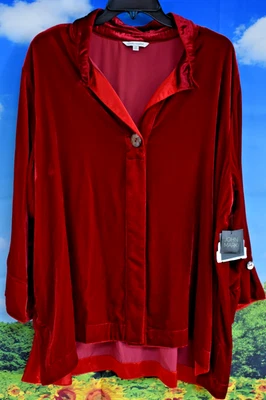 JOHN MARK 2X RED RUBY BUTTON DOWN  SOFT VELVET FEEL TOP NWT - Image 1 of 4