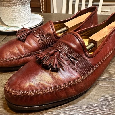 Zapatos Mocasines De Colección Santoni Cuero Marrón Aspen Borde Lagarto Hechos en Italia 13D Para Hombres Foto 1 de 4