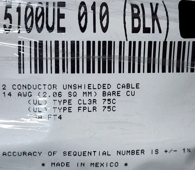 Cable elevador de altavoz/audio/comunicación Belden Wire 5100UE 14/2C CL3R negro/50 pies Foto 1 de 4