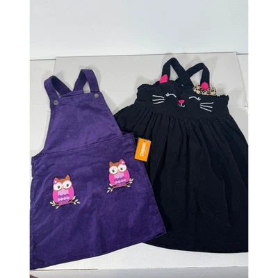 Gymboree Girls 7 Owl Purple Corduroy Dress & Black Cat Dress Bundle NWT - Image 1 of 4