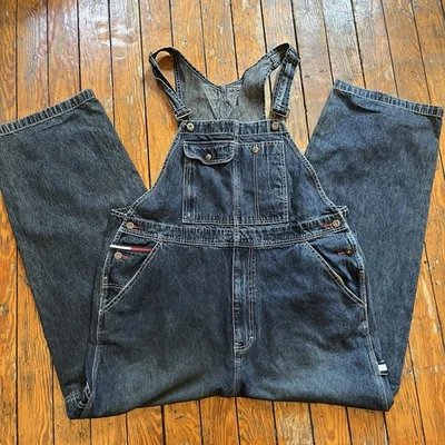Vintage Tommy Hilfiger Denim Bib Overalls Men's XL Flag Baggy Y2K Jeans - Image 1 of 4