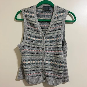 Vtg Lizwear Womens Fair Isle Knit Sweater Vest Sz S Cottage Nordic Academia Cozy - Picture 1 of 8