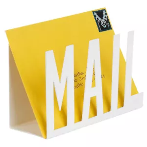 White Metal Desktop Cutout MAIL Letter Holder - Picture 1 of 6