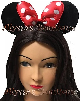 Linda diadema orejas de Minnie Mouse negra roja lazos a lunares Mickey fiesta de cumpleaños Foto 1 de 2