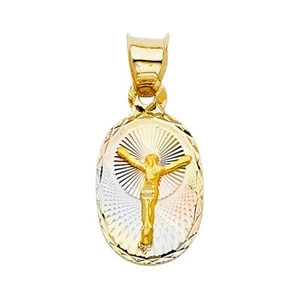 14K Tri Color Gold diamond cut Jesus Stamp Religious Pendant For Necklace - Picture 1 of 4