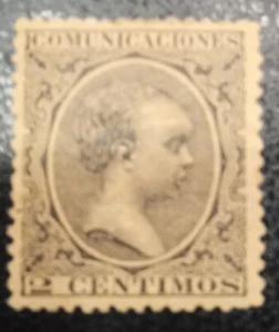 ESPAÑA. EDIFIL 214 * 2 CTS NEGRO ALFONSO XIII TIPO PELÓN - Imagen 1 de 2