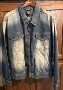RocaWear Mens Denim Jean Jacket Sz 46 Blue Trucker Prison Windbreaker Coat - Picture 1 of 5