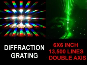 ÉNORME FEUILLE DE GRILLE DE DIFFRACTION 6 X 6 POUCES 13 500 DOUBLE AXE. LOOK FENDU laser - Photo 1/6