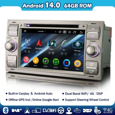7"Android 14 DAB+Autoradio CD Navi Ford S/C-Max Focus Fiesta Transit Galaxy Kuga - Bild 1 von 4