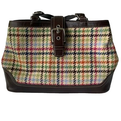 Bolsa Coach Hampton Tattersall Houndstooth xadrez tecido ombro grande multicolor - Imagem 1 de 4