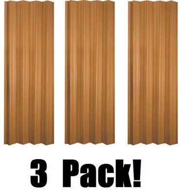 LTL VS3280KL 32-36" x 80" Oak Finish Folding Accordion Vinyl Doors - Quantity 3 - Image 1 of 4