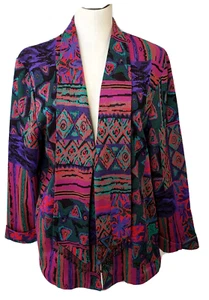 Graff Size 14 Jacket Lightweight Woven Beaded Scarf Long Sleeve Unlined Colorful - Picture 1 of 5