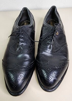 Etonic Tour Classic Men Size 13D USA Made Black Leather Wingtip Spike Golf Shoes - Image 1 of 4