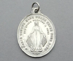 French, Antique Religious Silver Pendant. Saint Virgin Mary. Miraculous Medal. - Picture 1 of 3