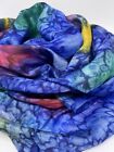 Silk Scarf Dyed Square 80x80cm Blue Multicoloured Tie Dye Style