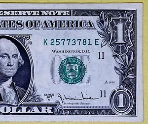 ERROR T SEAL And PRINT SHIFT K 25773781 E Fancy Serial Number One Dollar Bill DC - Picture 1 of 10