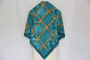 MINT! Authentic 80s Pierre Cardin silk scarf vintage gold teal Beautiful - Picture 1 of 6