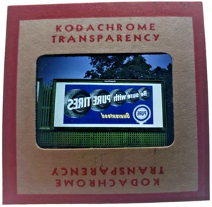 Kodachrome Red Border Slide | *1949* PURE PREMIUM TIRES CAR Billboard Sign Ad - Picture 1 of 3