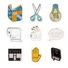 Book Pin Scissors Brooches Light Bulb Badges Funny Quote Stop Jewelry Books Pins