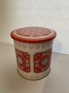 Vintage Red Floral Paisley Metal Tin Canister With Lid Decorative Metal Can - Picture 1 of 15