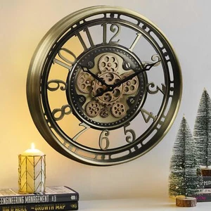 CLXEAST Industrial Moving Gears Wall Clock,Modern Farmhouse Arabic Numeral - Picture 1 of 9