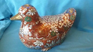 Vtg Chinese Famille Rose Gold Porcelain Pottery Mandarin Duck Statue  Macau - Picture 1 of 10
