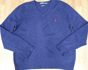 SUÉTER POLO RALPH LAUREN CUELLO EN V 100% LANA DE CORDERO AZUL MARINO Y ROJO Talla X-GRANDE, XL - Imagen 1 de 4