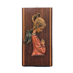 PLACA DE PARED ÁNGEL DE ORACIÓN RARA De colección Años 70 Querubín Niño Cristiano Católico MCM - Imagen 1 de 5