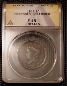 1817 Coronet Head One Cent 1C ANACS F 15 Details - Picture 1 of 5