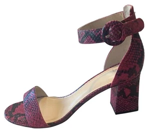 MARC FISHER Pink + Black Karlee Leather Snakeskin Print Ankle Strap Heels 10M - Picture 1 of 9