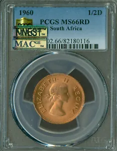 1960 SOUTH AFRICA HALF PENNY PCGS MS66 RD PQ MAC FINEST GRADE SPOTLESS RARE * - Picture 1 of 2