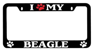 Black METAL License Plate Frame I Heart My (Paw) Beagle Auto Accessory - Picture 1 of 1