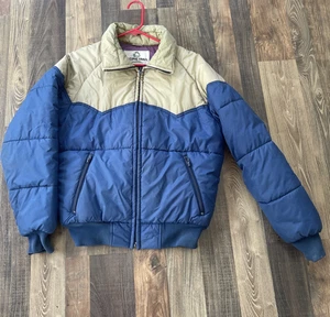 Pacific Trail Jacket size M Blue/Tan Down Puffer Made USA Retro 80s *Stains - Picture 1 of 12