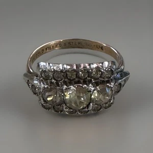 Antique Art Deco 1925 1930 10k Gold Filled Sterling Dress Ring Trio Paste Stones - Picture 1 of 11