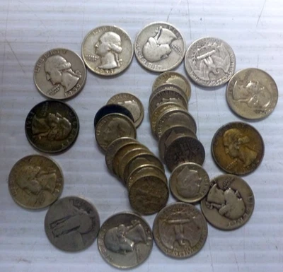 90% SILVER JUNK U.S. COINS $5.00 FACE VALUE CIRCULATED QUARTERS & DIMES hr - Image 1 of 2