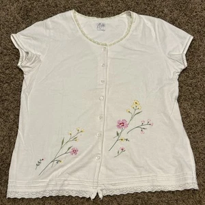 Aria- Woman’s Blouse Size M Button Down Short Sleeve Floral B30 - Picture 1 of 3