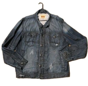Giacca denim uomo Rivet de Cru taglia 4XL blu jeans invecchiato camionista grunge - Foto 1 di 15