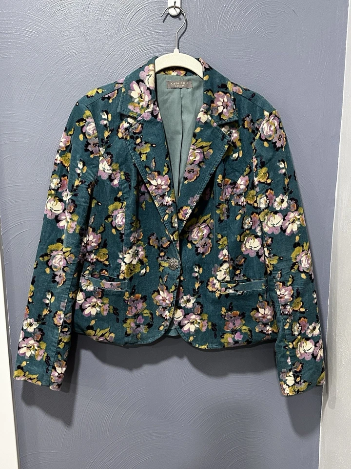 Blazer para mujer Kate Hill pana floral talla 8 verde azulado de colección verde otoño Foto 1 de 4