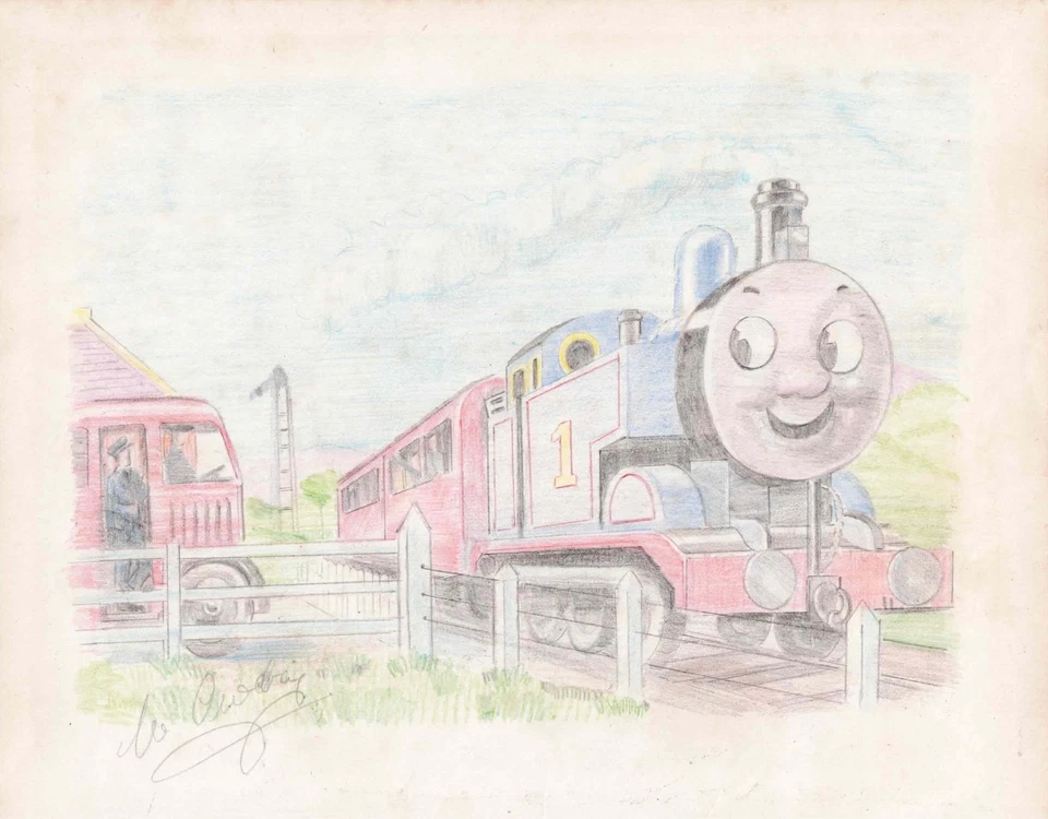 Thomas the Tank Engine original drawing signed by Rev Wilbert Awdry - Image 1 of 1