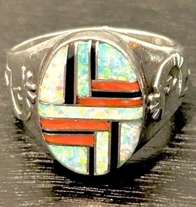 Wunderschön!! Vintage Herren Sterling Navajo FEUER Opal Kokopelli Ring 11 3/4 - Bild 1 von 16