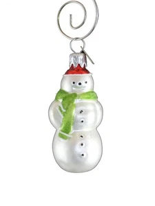 Mini Schneemann mit grünem Schal mundgeblasen Glas Weihnachtsschmuck - Bild 1 von 2