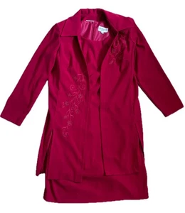 Conjunto Blazer Vestido Rojo Profundo y Ojales Se Ajusta Mediano Grande Imitación Gamuza Elegante Retro - Imagen 1 de 9